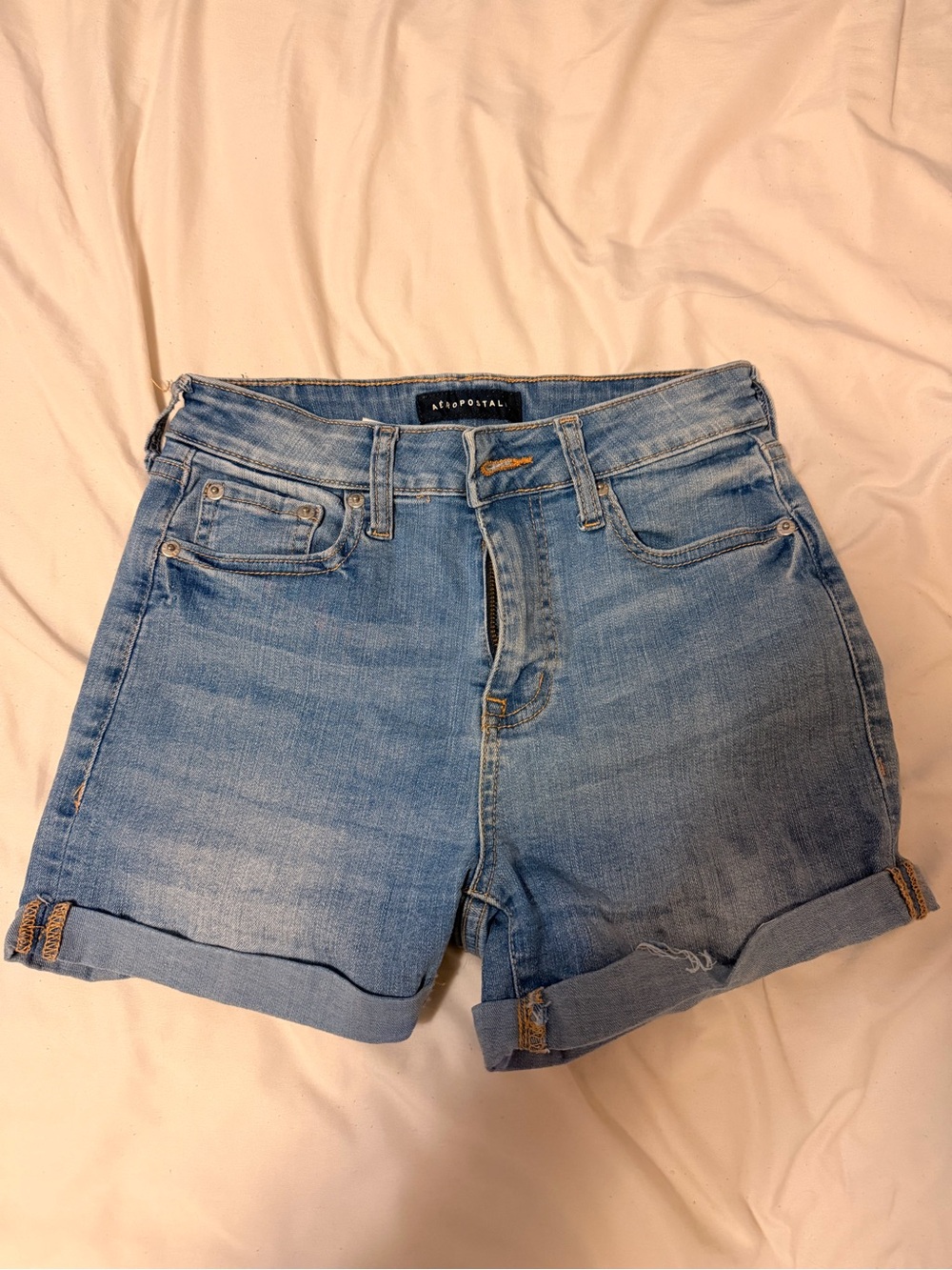 Aeropostale Light Wash Denim Roll-Cuff Jean Shorts